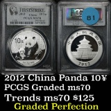 PCGS 2012 Chinese Panda 10 Yuan Graded ms70 by PCGS