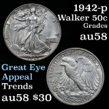 1942-p Walking Liberty Half Dollar 50c Grades Choice AU/BU Slider