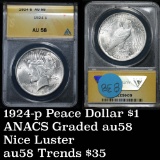 ANACS 1924-p Peace Dollar $1 Graded au58 by Anacs