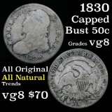 1830 Capped Bust Half Dollar 50c Grades vg, very good