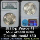 NGC 1922-p Peace Dollar $1 Graded ms63 by NGC