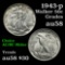 1943-p Walking Liberty Half Dollar 50c Grades Choice AU/BU Slider nice luster