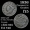 very near vf20 1836 Coronet Head Large Cent 1c Grades f+