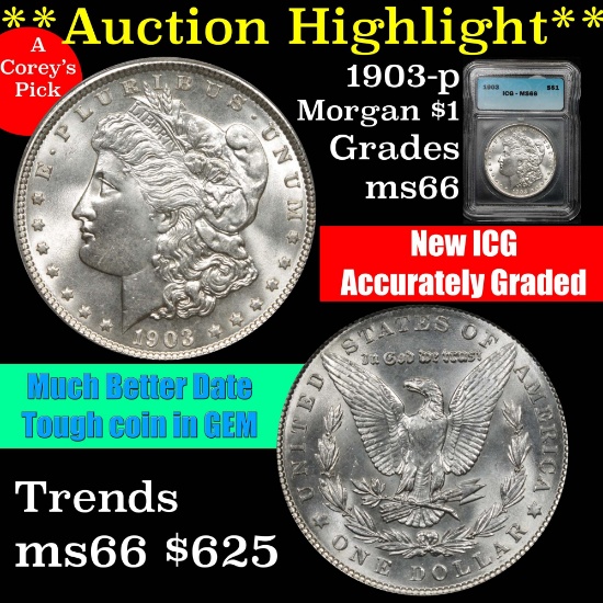 ***Auction Highlight*** Superb gem +  1903-p Morgan Dollar $1 Graded ms66 By ICG (fc)