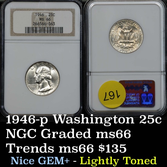 Nice gem + example of the NGC 1946-p Washington Quarter 25c Graded ms66 By NGC