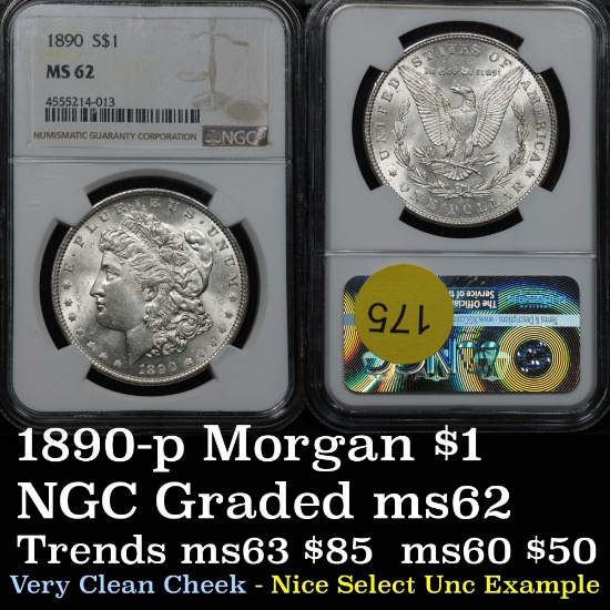 NGC 1890-p Morgan Dollar $1 undergraded Graded ms62 By NGC