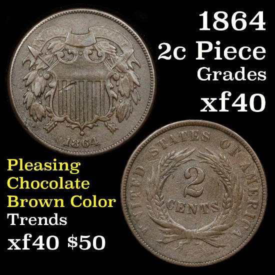 1864 2 Cent Piece 2c Good Eye Appeal Grades xf PQ