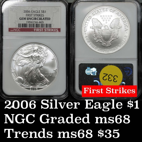 Pristine NGC 2006 Silver Eagle Dollar $1 Graded ms68 By NGC near perfect