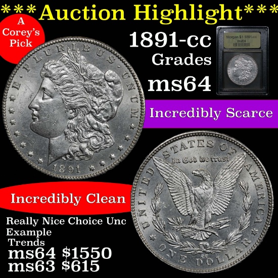 ***Auction Highlight*** Tough date 1891-cc Morgan $1 Graded Choice Unc by USCG strong strike (fc)