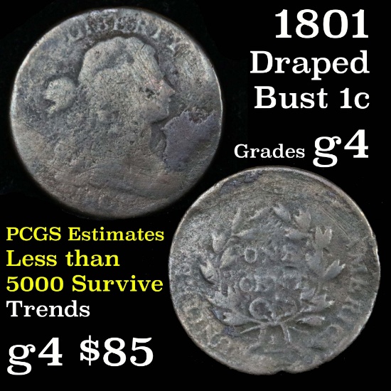 1801 Draped Bust Large Cent 1c Grades g, good Early Draped Bust Large Cent