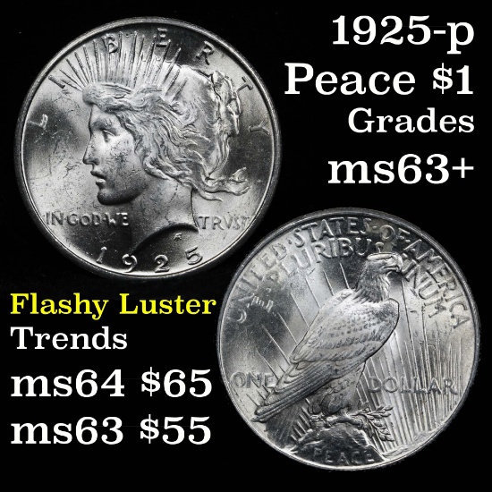 1925-p Peace Dollar $1 blast White Grades Select+ Unc flashy luster