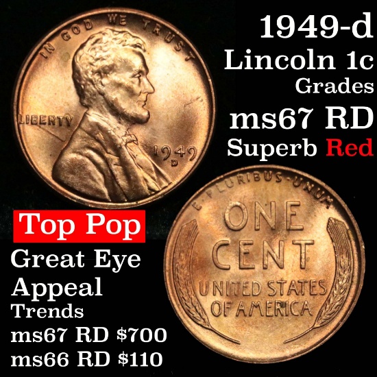 1949-d Lincoln Cent 1c beautiful color Grades GEM++ Unc RD pristine