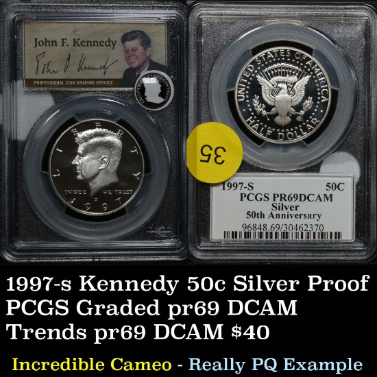 PCGS 1997-s Silver Proof Kennedy Half 50c excellent cameo Graded pr69dcam PCGS Near perfect