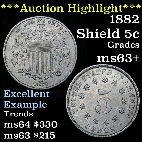 ***Auction Highlight*** 1882 Shield Nickel 5c Nice Luster Grades Select+ Unc Good Eye Appeal (fc)