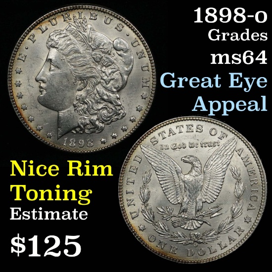 Nice golden rim toning 1898-o Morgan Dollar $1 Grades Choice Unc