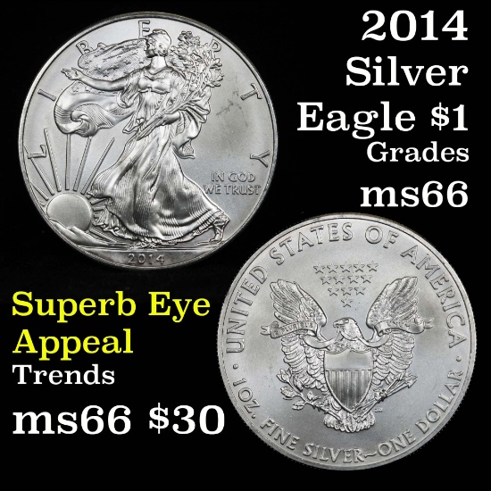 2014 Silver Eagle Dollar $1 Grades GEM+ Unc