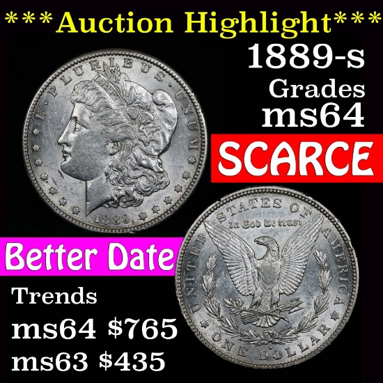 ***Auction Highlight*** Semi key date 1889-s Morgan Dollar $1 Grades Choice Unc (fc)