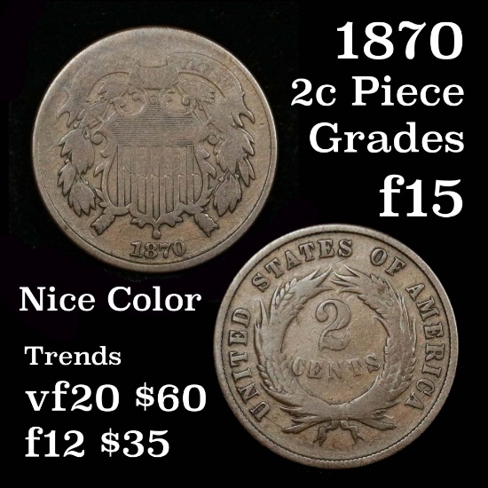 Better Date 1870 2 Cent Piece 2c Grades f+