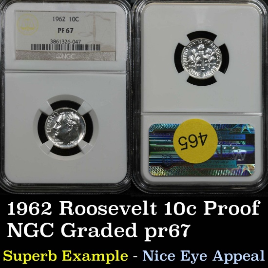NGC 1962 Roosevelt Dime 10c Graded pf67 By NGC Difficult to find