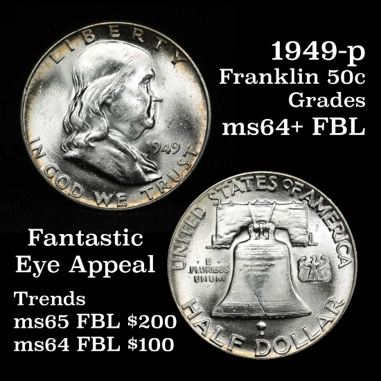 Key date 1949-p Franklin Half Dollar 50c Grades Choice Unc+ FBL Flashy Luster