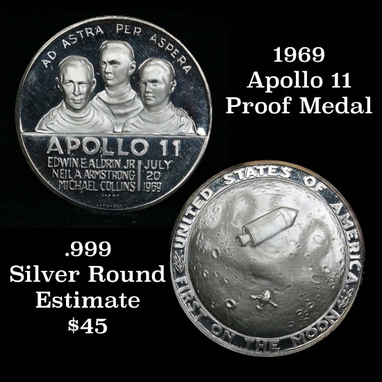 1969 Apollo 11 proof medal High Relief Rare Proof Medal
