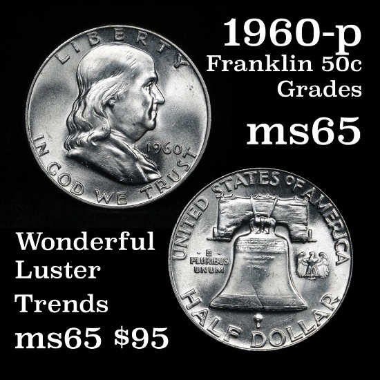 1960-p Franklin Half Dollar 50c Nice Bell Lines Grades GEM Unc Flashy Luster