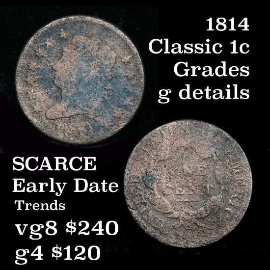1814 Classic Head Large Cent 1c Grades g details Early Large Cent