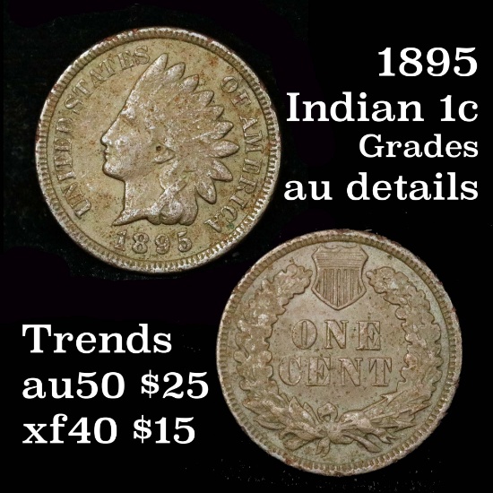 Early date Indian 1895 Indian Cent 1c Grades AU Details
