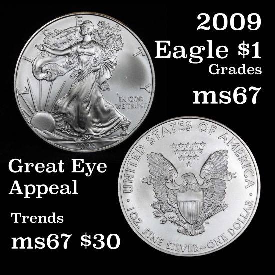 2009 Silver Eagle Dollar $1 Grades GEM++ Unc