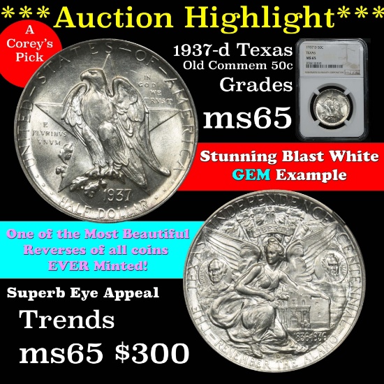 ***Auction Highlight*** Superb NGC 1937-d Texas Old Commem 50c Graded ms65 By NGC stunning (fc)