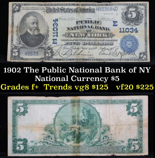1902 The Public National Bank of NY Nat'l Currency $5 Grades f+ (fc)