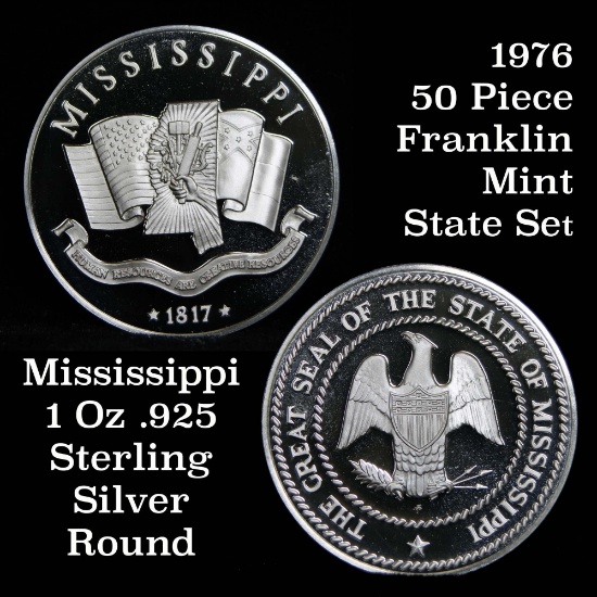 1976 Franklin Mint .925 Fine Sterling Silver Proof Round Mississippi
