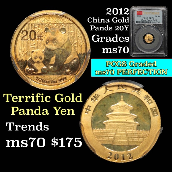 PCGS 2012 China Gold Panda 20 Yuan Graded ms70 by PCGS (fc)