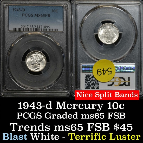 PCGS 1943-d Washington Quarter 25c Blast white Graded ms65 fsb by PCGS Nice split bands