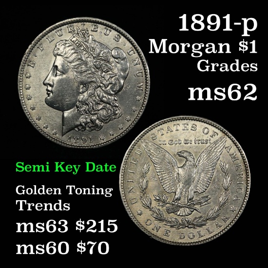 Semi key date 1891-p Morgan Dollar $1 Grades Select Unc
