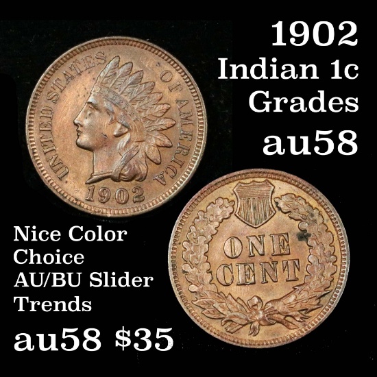 Virtually unc 1902 Indian Cent 1c good eye appeal Grades Choice AU/BU Slider