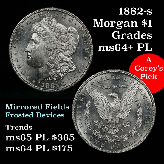 Outstanding example 1882-s Morgan Dollar $1 Grades Choice Unc+ PL (fc)