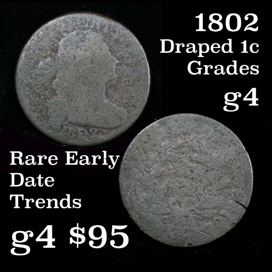 1802 Draped Bust Large Cent 1c Grades g, good Early Draped Bust Large Cent