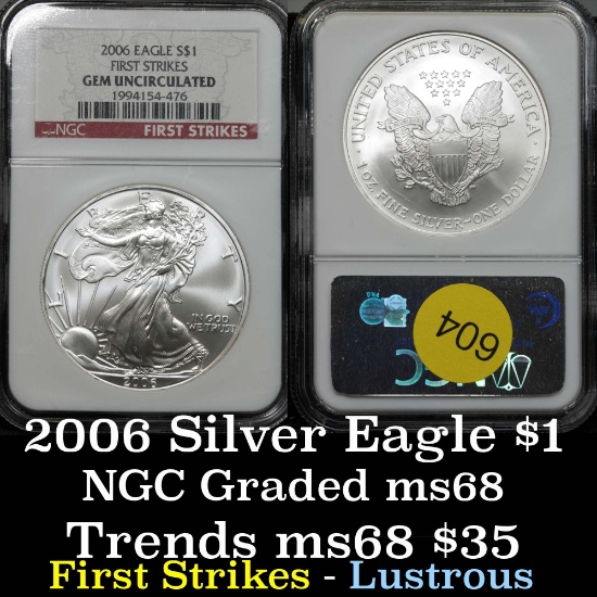 Pristine NGC 2006 Silver Eagle Dollar $1 Graded ms68 By NGC near perfection