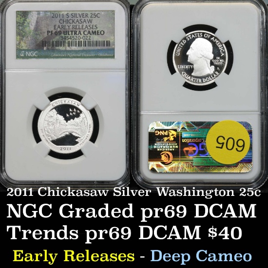 2011-s Chickasaw Silver Proof Washington Quarter 25c early releases Graded pf69 UC By NGC