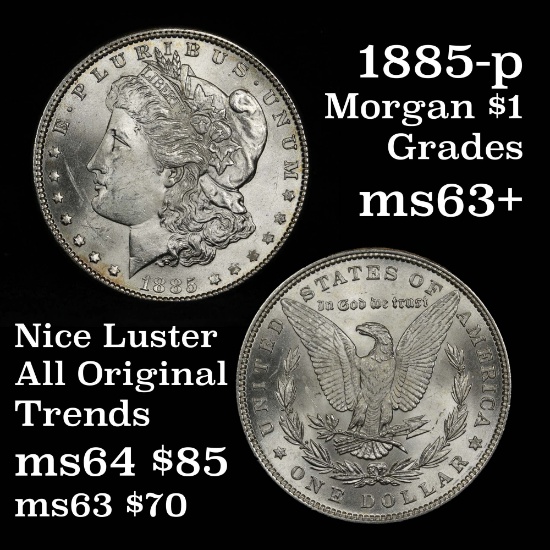 strong luster 1885-p Morgan Dollar $1 incredibly strong strike Grades Select+ Unc