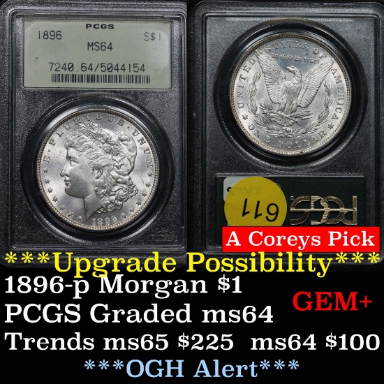 Superb OGH PCGS 1896-p Morgan Dollar $1 Graded ms64 by PCGS spectacular example (fc)