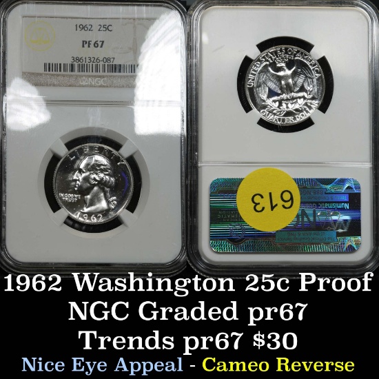 NGC 1962 Washington Quarter 25c Cameo reverse Graded pf67 By NGC Difficult to find