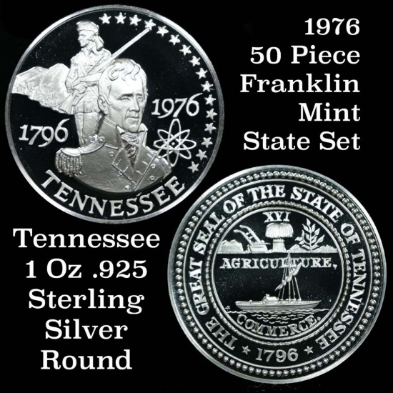 1976 Franklin Mint .925 Fine Sterling Silver Proof Round Tennessee