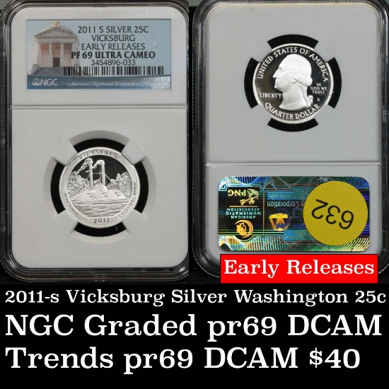 2011-s Vicksburg Silver Proof Washington Quarter 25c early releases Graded pf69 UC By NGC