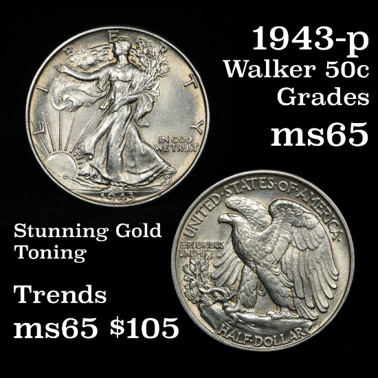 1943-p Walking Liberty Half Dollar 50c Great Eye Appeal Grades GEM Unc Superb Luster