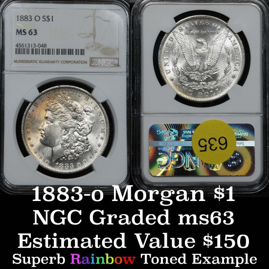 Colorful toning NGC 1883-o Morgan Dollar $1 Graded ms63 By NGC Great eye appeal