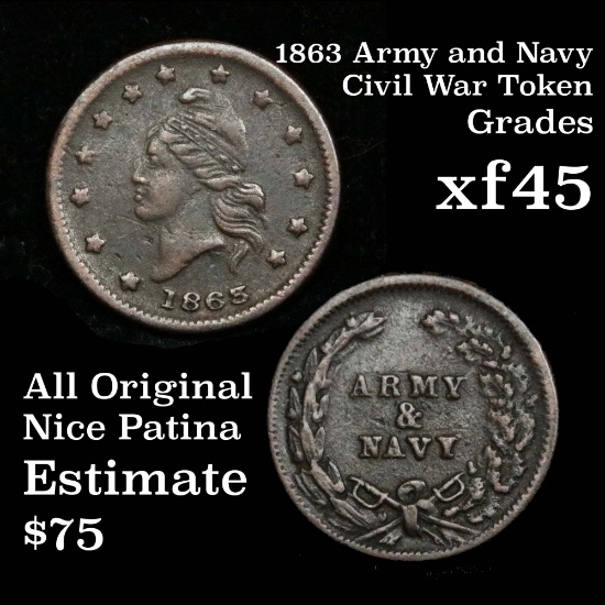 1863 Army and Navy Civil War Token Nice example Grades xf+