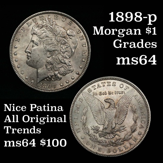 Strong strike 1898-p Morgan Dollar $1 crisp breast feathers Grades Choice Unc frosty luster