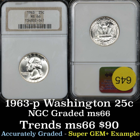 Super gem + example on this NGC 1963-p Washington Quarter 25c Graded ms66 By NGC